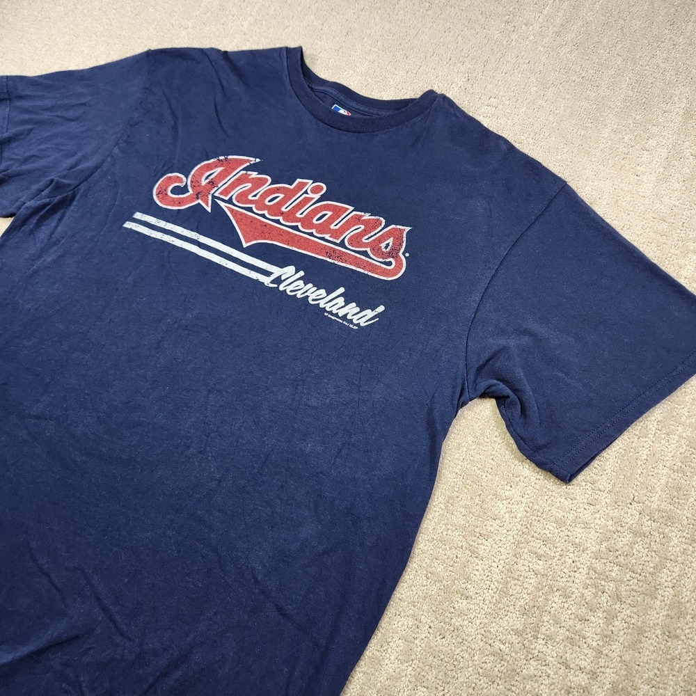 Cleveland Indians Shirt Men XL Blue Defunked MLB Baseball Tee Cotton‎